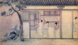 Detail from an anonymous Song Dynasty (960-1279) painted scroll.<br/><br/>

In China, silk worm farming was originally restricted to women, and many women were employed in the silk-making industry. Even though some saw this development of a luxury product as useless, silk provoked such a craze among high society that the laws were used to regulate and limit its use to the members of the imperial family. For approximately a millennium, the right to wear silk was reserved for the emperor and the highest dignitaries.<br/><br/>

Later, this right gradually extended to other classes of Chinese society. Silk began to be used for decorative means and also in less luxurious ways: musical instruments, fishing, and bow-making. Peasants did not have the right to wear silk until the Qing dynasty.